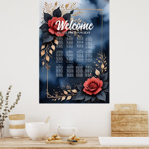 Elegante Rose mit goldenem Blattwerk Poster