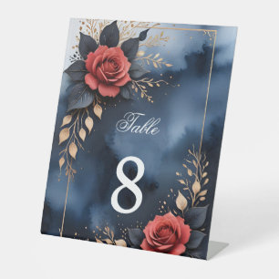 Elegante Rose mit goldenem Blattwerk Sockelschild