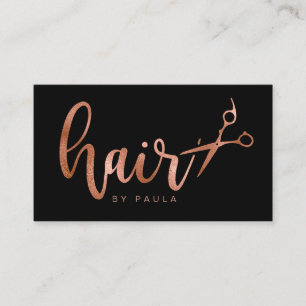 Elegante Rose mit Goldschere und schwarzer Schere Visitenkarte