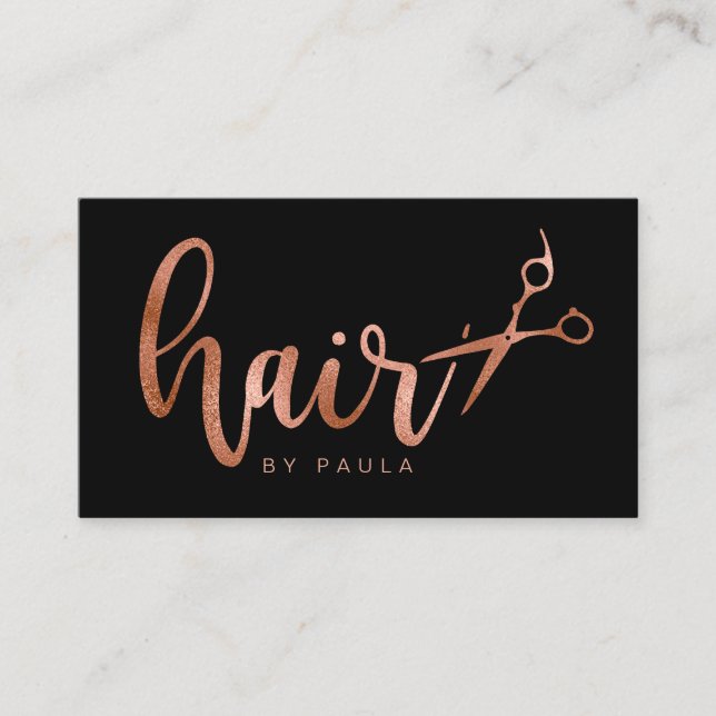 Elegante Rose mit Goldschere und schwarzer Schere Visitenkarte (Vorderseite)