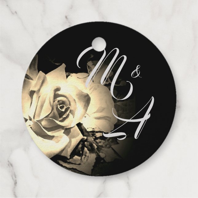 Elegante Rose Mit Monogramm Geschenkanhänger (Rückseite)