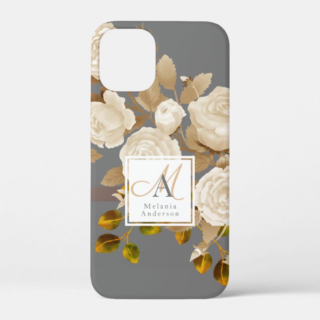 Elegante Rose Monogram Gray Case-Mate iPhone Hülle (Rückseite)