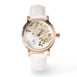 Elegante Rose Monogram White Armbanduhr