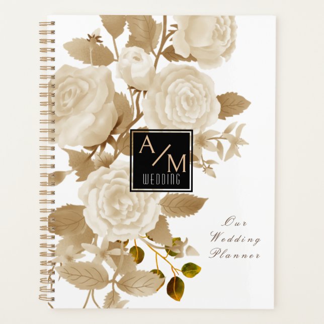 Elegante Rose Monogram White Planer (Vorderseite)