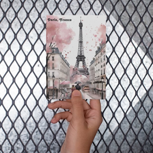 Elegante Rose Paris Frankreich Romantischer Eiffel Postkarte (rose watercolor paris france painting postcard)