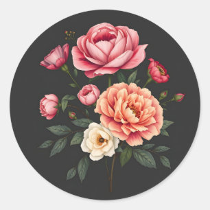 Elegante Rose Peonies und Hydrangeas-Blume Runder Aufkleber