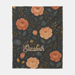 Elegante Rose & Peony Floral Fleece Blanket
