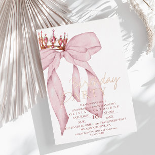 Elegante Rose Pink Gold Bow Geburtstagsparty Folieneinladung