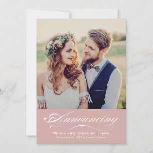 Elegante Rose Pink Script Wedding Foto Empfang Einladung
