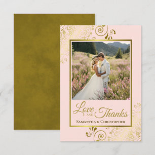Elegante Rosé-Pink- und Goldene Love- & Thanks-Hoc Dankeskarte