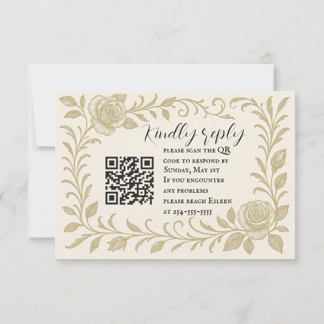 Elegante Rose QR Code RSVP-Karte RSVP Karte (Vorderseite)