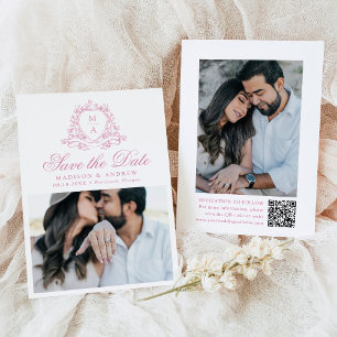 Elegante Rose Quartz Blumen-Wappen-Foto-Hochzeit Save The Date
