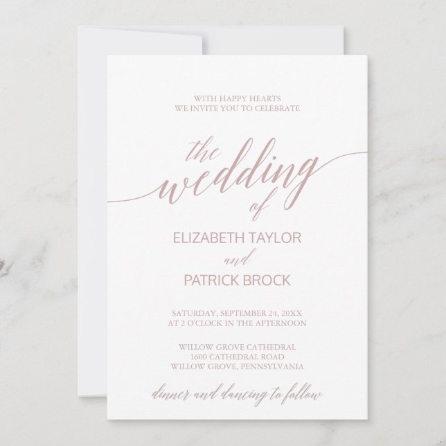 Elegante Rose Quartz Calligraphy Wedding Einladung (Vorderseite)
