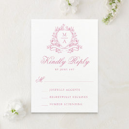 Elegante Rose Quartz Floral Wappen Monogram Weddin RSVP Karte