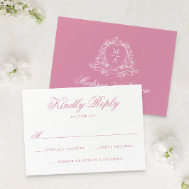 Elegante Rose Quartz Floral Wappen Monogram Weddin RSVP Karte