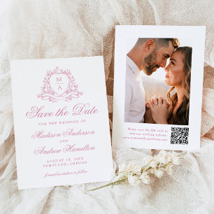 Elegante Rose Quartz Wappen Monogram Foto Hochzeit Save The Date