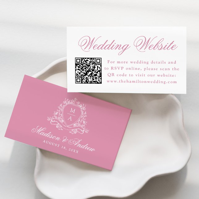 Elegante Rose Quartz Wappen Wedding Website QR Cod Begleitkarte (Von Creator hochgeladen)