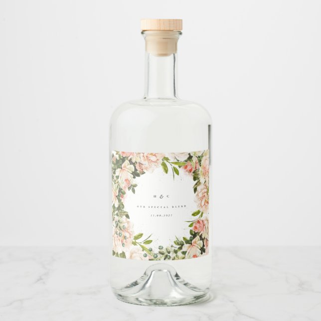 Elegante Rose Romance Wedding Alkoholflaschenetikett (Vorderseite)