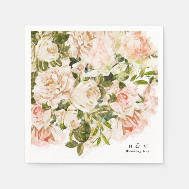 Elegante Rose Romance Wedding Table Napkins Serviette (Vorderseite)