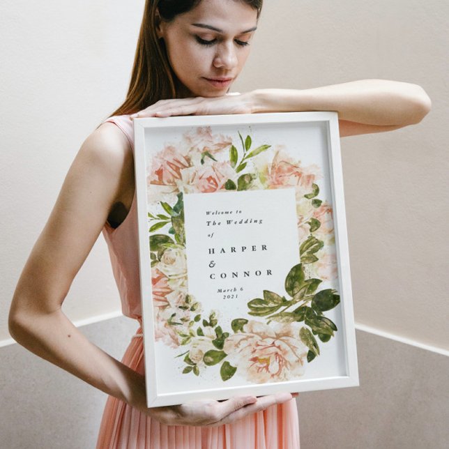 Elegante Rose Romance Wedding Welcome Poster (Von Creator hochgeladen)