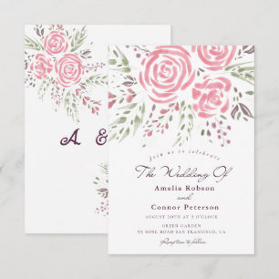 Elegante Rose Romantische Wasserfarben Einladung