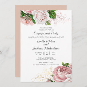Elegante Rose Rosa Bläserweiße Engagement Partei Einladung