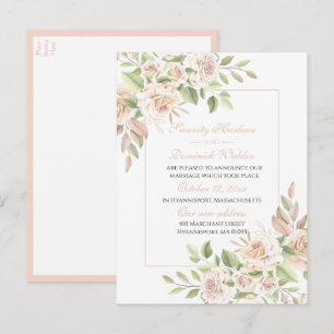 Elegante Rose Rosa Blütenblüte nur verheiratet Hoc Ankündigungspostkarte