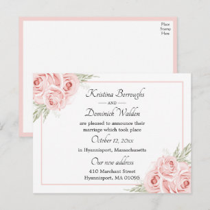 Elegante Rose Rosa Blütenblüte nur verheiratet Hoc Ankündigungspostkarte