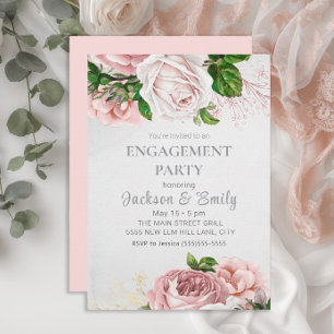 Elegante Rose Rosa Blütencreme-Engagement Einladung