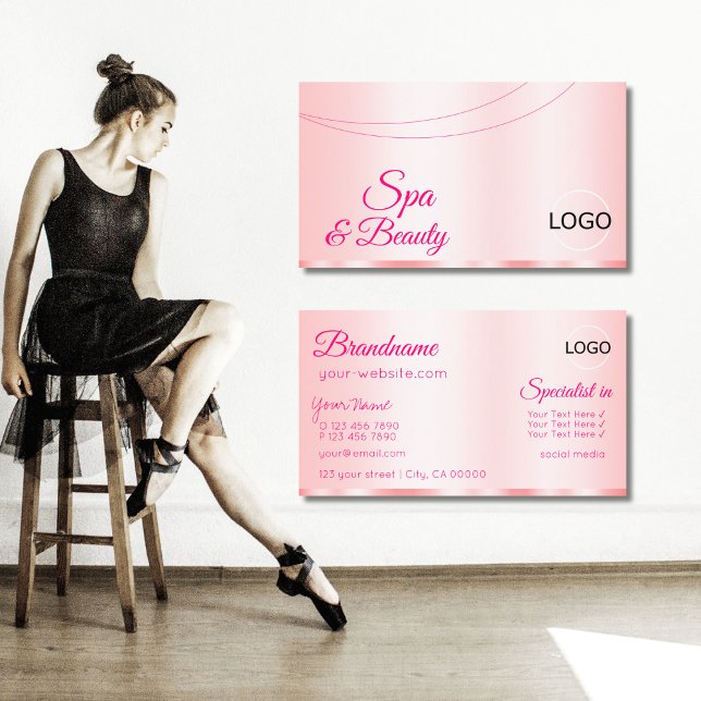 Elegante Rose Rosa Glamour mit Logo Moderne Visitenkarte (Von Creator hochgeladen)