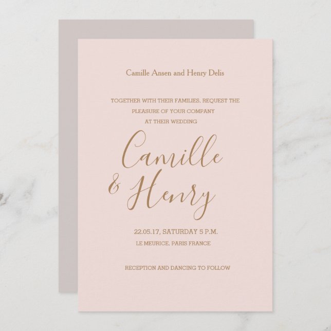 Elegante Rose Rosa Gold Moderne Hochzeit Einladung (Vorne/Hinten)