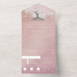Elegante Rose Rosa Heart Leaf Tree Wedding All In One Einladung
