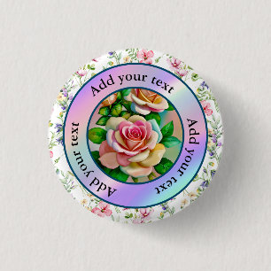 Elegante Rose Rosa und Gelbe Wasserfarbenpastel Button
