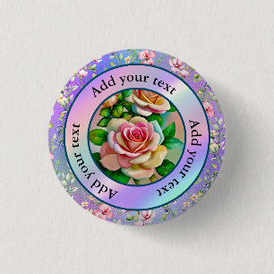 Elegante Rose Rosa und Gelbe Wasserfarbenpastel Button