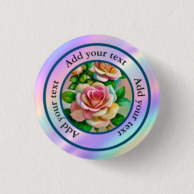 Elegante Rose Rosa und Gelbe Wasserfarbenpastel Button (Vorderseite)