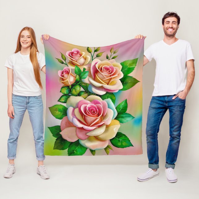 Elegante Rose Rosa und Gelbe Wasserfarbenpastel Fleecedecke (Beispiel)