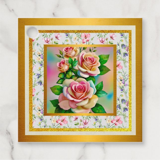 Elegante Rose Rosa und Gelbe Wasserfarbenpastel Geschenkanhänger (Vorderseite)