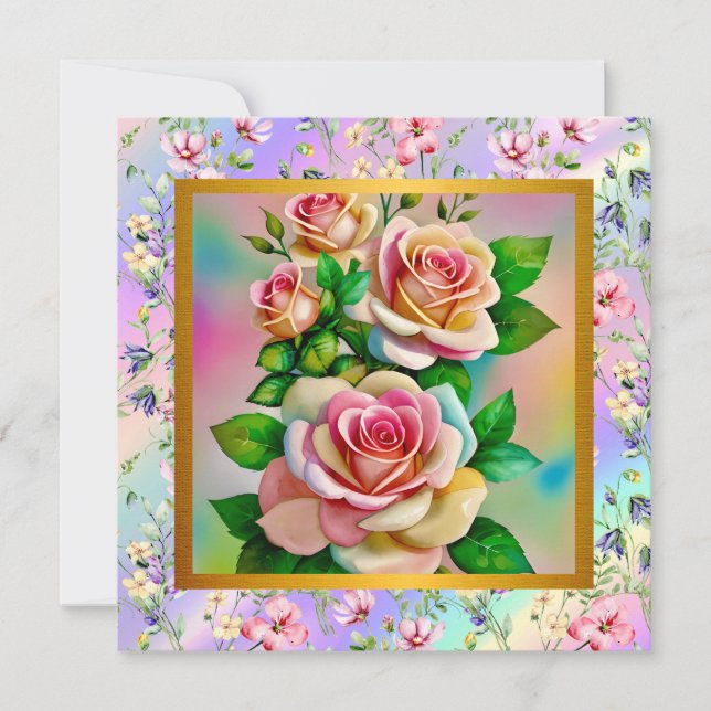 Elegante Rose Rosa und Gelbe Wasserfarbenpastel Mitteilungskarte (Vorderseite)