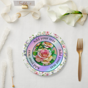 Elegante Rose Rosa und Gelbe Wasserfarbenpastel Pappteller