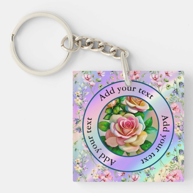 Elegante Rose Rosa und Gelbe Wasserfarbenpastel Schlüsselanhänger (Vorderseite)