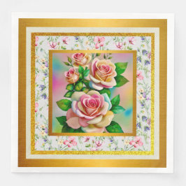 Elegante Rose Rosa und Gelbe Wasserfarbenpastel Serviette
