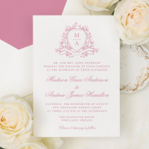 Elegante Rose Rosa Wappen Monogramm Hochzeit