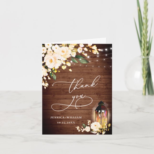 Elegante Rose Rosenholz Lattern Dankeskarte (Vorderseite)