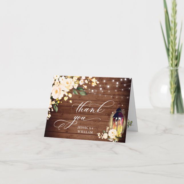 Elegante Rose Rosenholz Lattern Dankeskarte (Vorderseite)