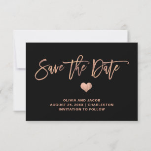 Elegante Rose Schwarz mit Herz Save The Date