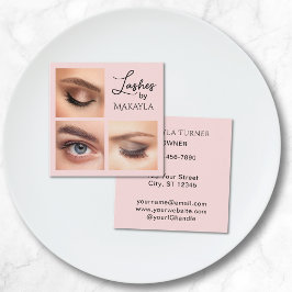 Elegante Rosé Schwarz Schrift 3 Foto Wimpern Quadratische Visitenkarte
