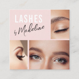 Elegante Rosé Schwarz Schrift 3 Foto Wimpern Quadratische Visitenkarte