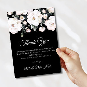Elegante Rose Schwarz-weiße Blumenhochzeit Dankeskarte