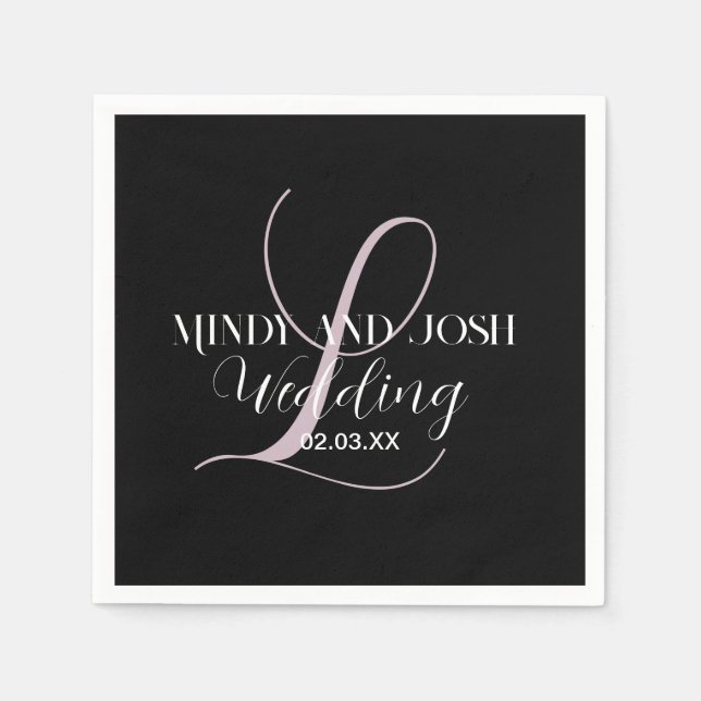 Elegante Rose-Script-Hochzeitsgunst mit Anfangsbuc Serviette (Vorderseite)