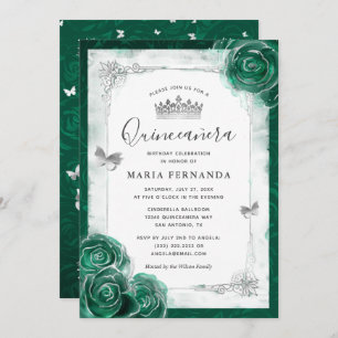 Elegante Rose Silver Green Quinceanera Einladung